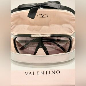 NWOT RARE Vintage VALENTINO Rhinestone Crystal Bling Black and Gold Sunglasses